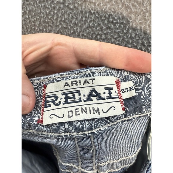 Ariat Jeans Womens 25R Blue REAL Icon Straight Thick Stitch Raw Hem Western * - Picture 8 of 11